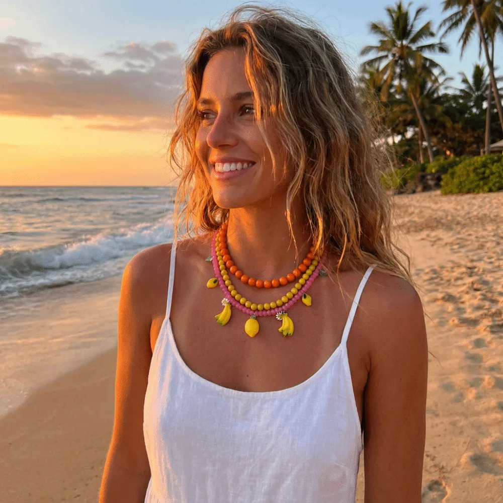 Stylish Stackable Beaded Necklace Adjustable Resin Choker Necklace Bohemian Handmade Necklace Set Travel