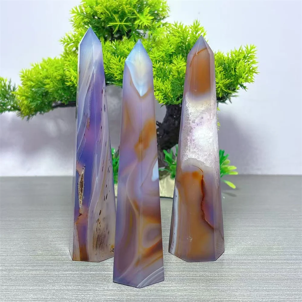 Violet Line Agate Tower Natural Crystal Lucky Quartz Stone Garden Reiki Gifts Healing Energy Love Home Decoritem Room Decor