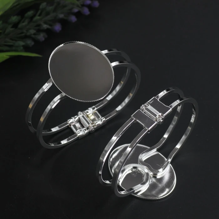 REGELIN Silver Plated 30x40mm Cuff Bracelet Settings Oval Blank Base Trays Bezel Cabochon Cameo DIY Fashion Bracelet Handmade