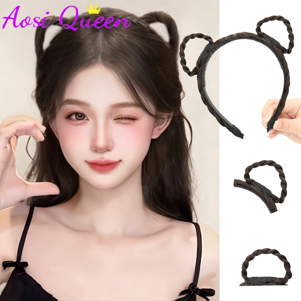 

Женская синтетическая повязка для волос с кошачьими ушками, цельный верх, реалистичный головной убор для волос, детский парик, удобный эластичный аксессуар для волос