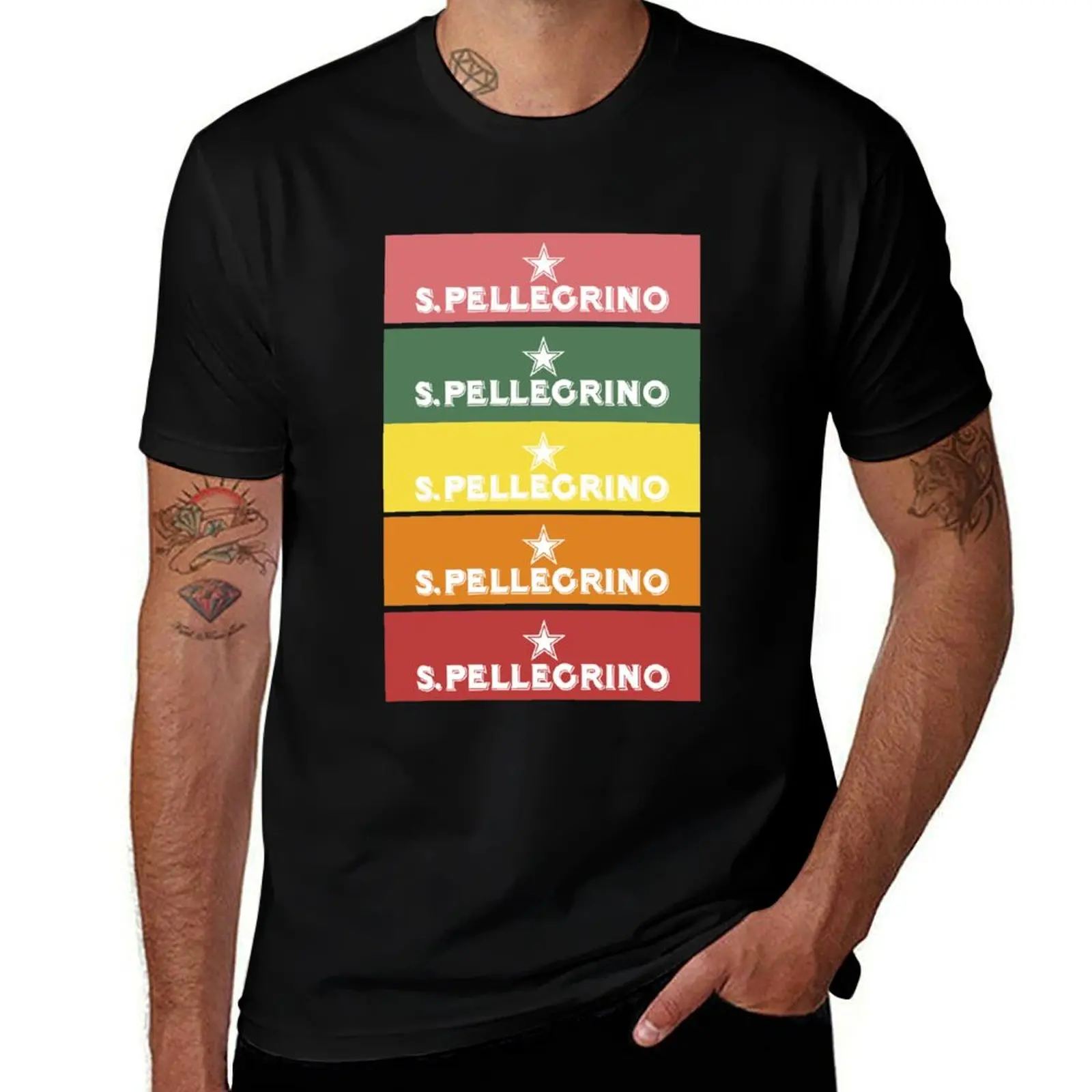 Retro S Pellegrino Bruisend Water Sterren Design T-Shirt Nieuwe Editie Koreaanse Mode Graphics Vintage T-Shirt Heren