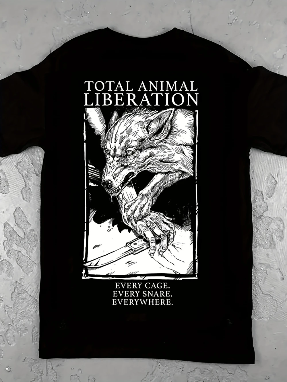 T-shirt noir à coupe classique, motif 'Total Animal Liberation', pour les défenseurs des droits des animaux, activisme végétalien, Printemps-Été