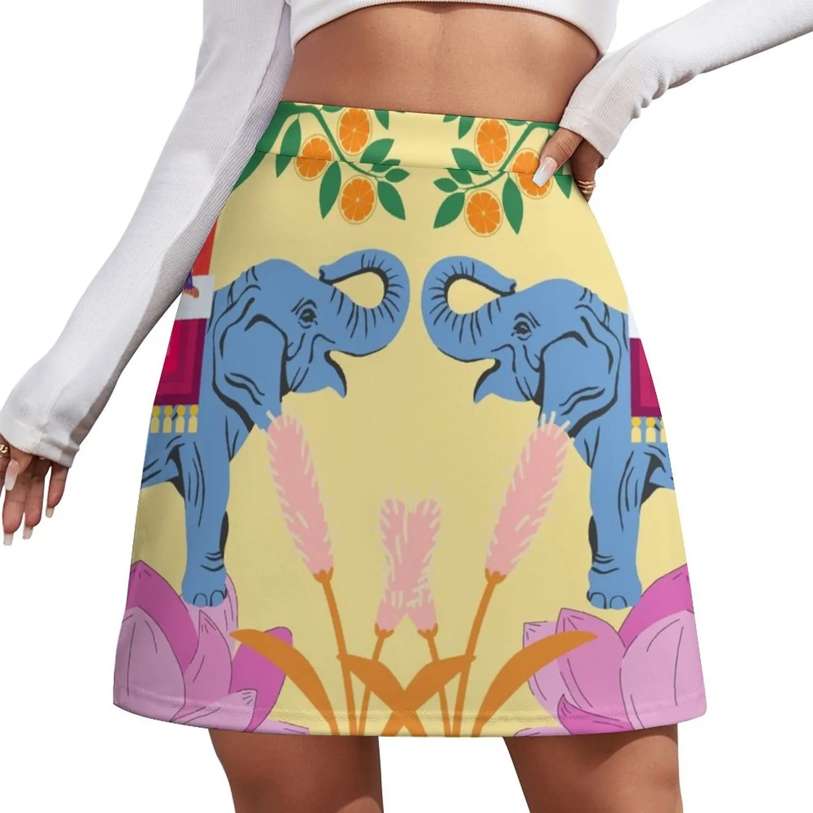 

Chinoiserie monkeys riding elephants Mini Skirt Short skirts Women skirt girls skirt Mini