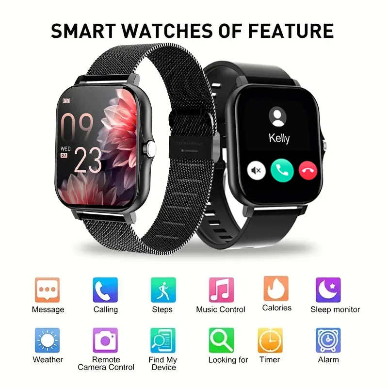 ساعة ذكية كاملة تعمل باللمس، ساعة رياضية ذكية متعددة الوظائف، يمكن أن تذكير بالمكالمات والرسائل ووظائف أخرى