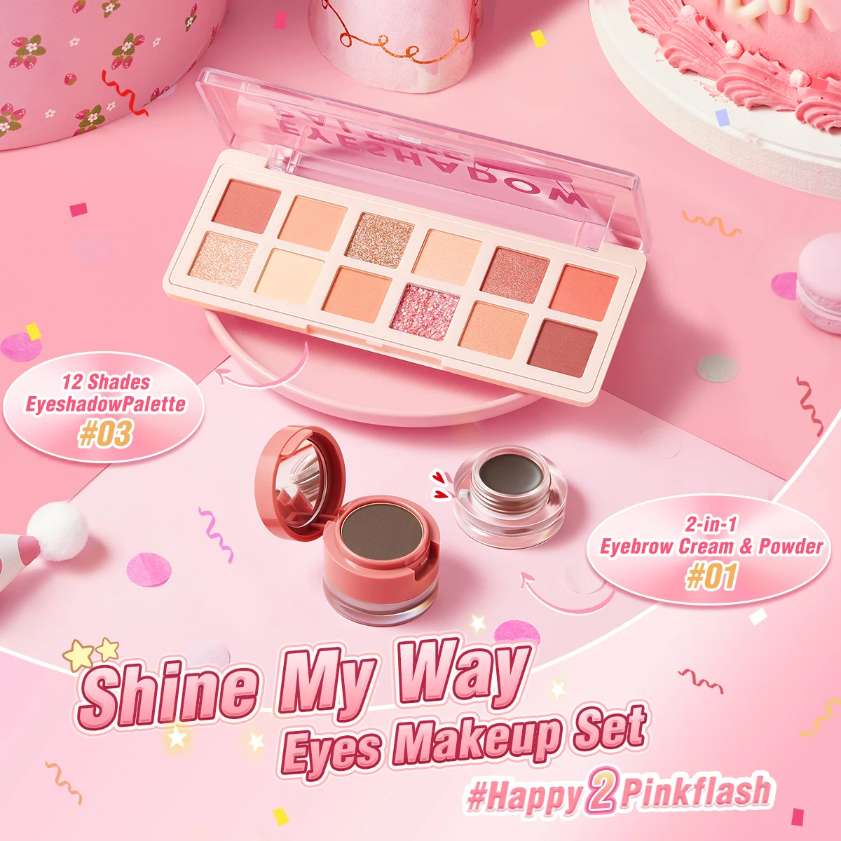 PINKFLASH 2 Anniversary Full Makeup Sets Waterproof Liquid Lipstick Face Concealer Eyeshadow Palette Mascara Eyebrow Cosmetics