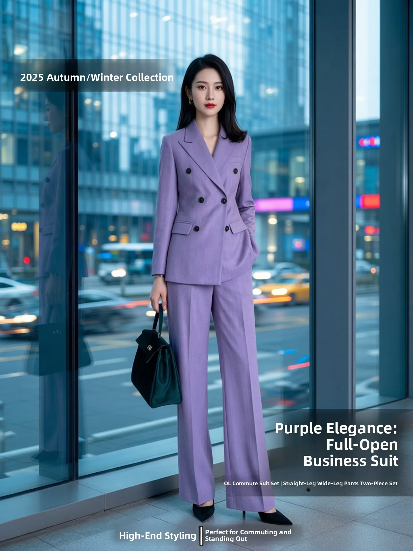 

Весенне-осенний новый фиолетовый деловой костюм-двойка 2026 года: профессиональный комплект для офиса с брюками прямого кроя, женская мода