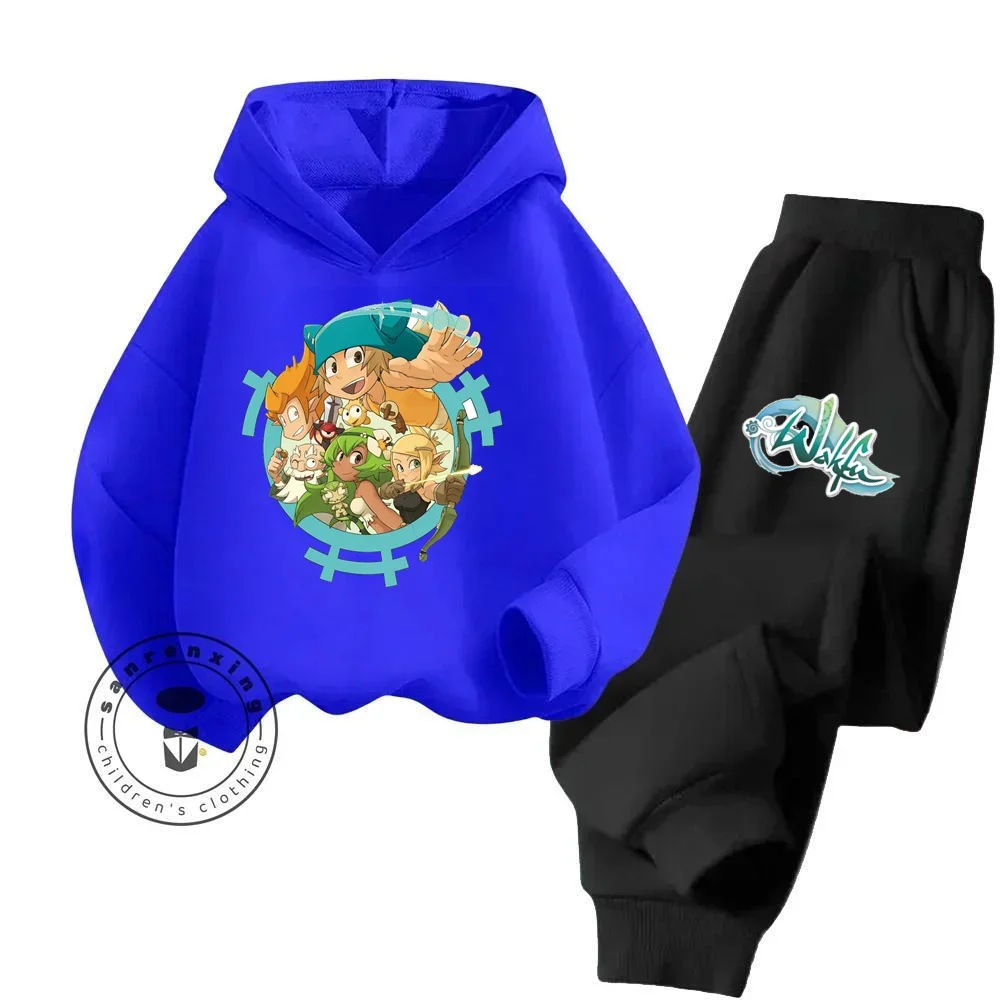 Manga Wakfu Kids Spring/Fall Hooded Casual Sweatshirt Two-piece Pullover Outdoor Kids Casual Outdoor Set for Boys and Girls