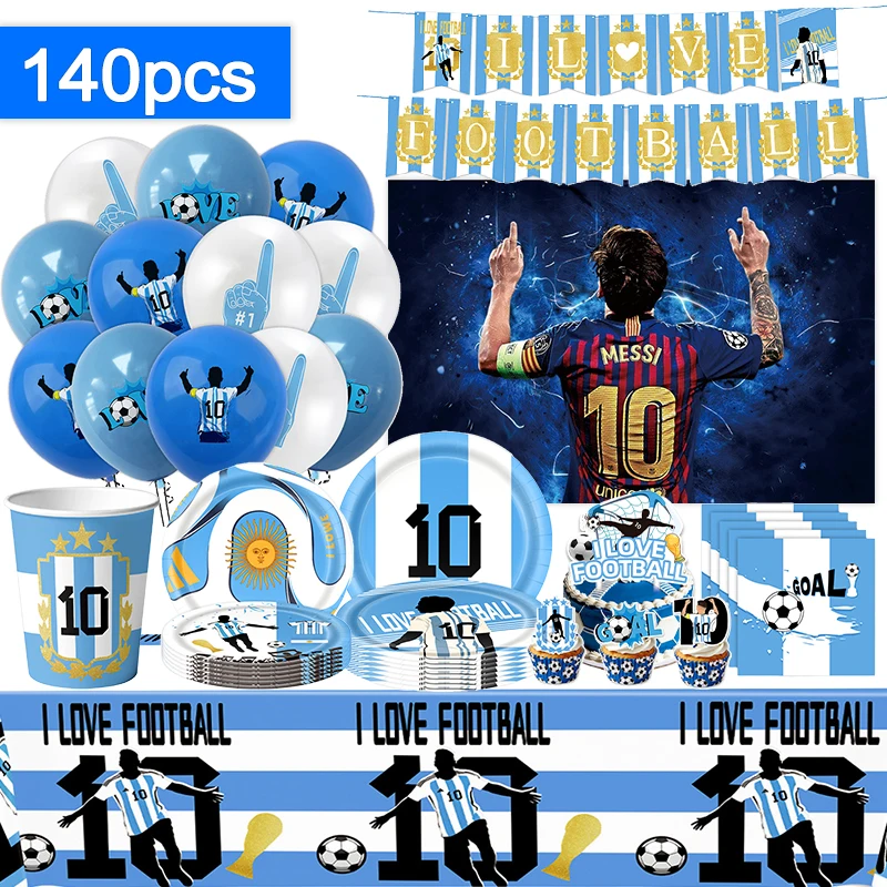Soccer Party Supplies Superstar Messi Football Birthday Party Decoration Disposable Tableware Tablecloth Plates Cup Backdrop