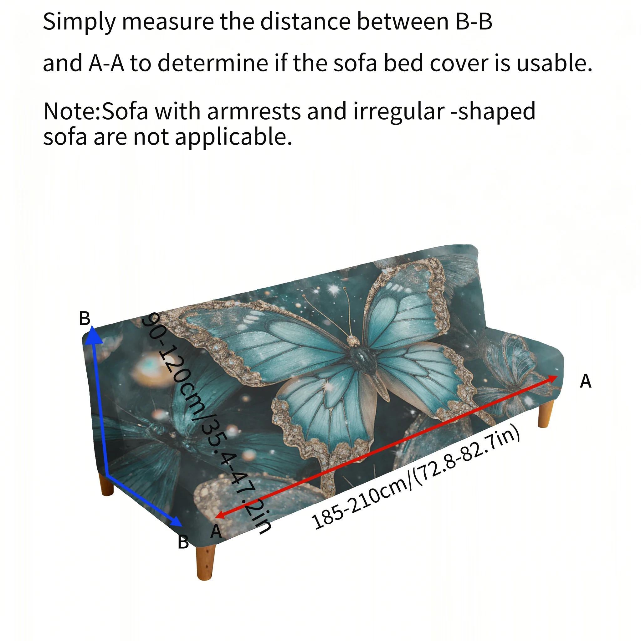 Living room bedroom universal elastic sofa bed cover, blue rhinestone butterfly print, dustproof machine washable sofa bed cover