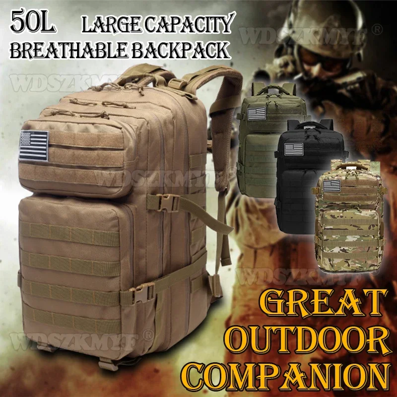 

50L Large Capacity Durable Waterproof Tactical Sports Hiking Fishing Hunting Camping Hiking Backpack, Oxford Cloth Backpack