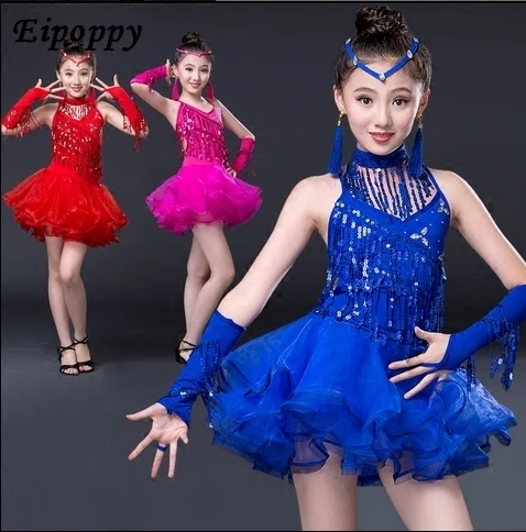 

Tassel children Latin dance costumes competition dress sexy ladies dance hall dance clothing salsa tango stage wear 3 colors