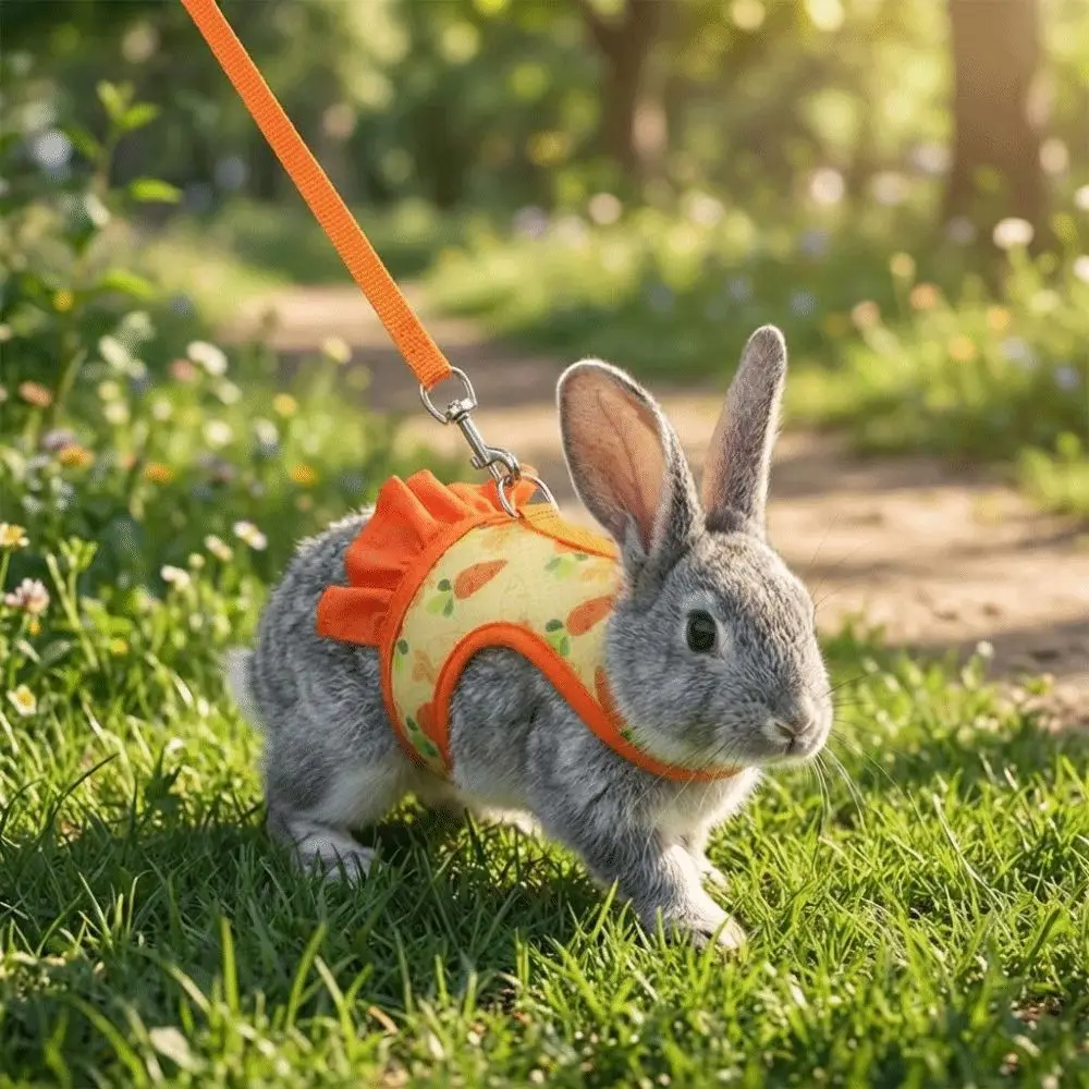Adjustable Rabbit Chest Strap Set Escape Proof Blue Pink Orange Guinea Pig Leash Set Breathable Mesh Vest Skirt