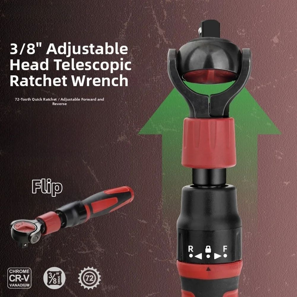 

1pc 3/8inch Drive Ratchet Wrench 72T Socket Wrench Flexible Head Wrench Quick Release Reversible Switches Wrench Hand Tool