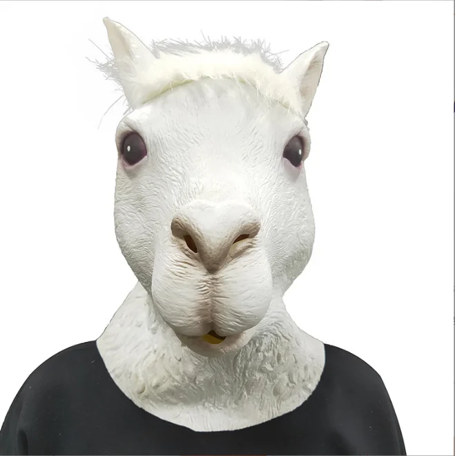 Alpaca Head Mask Latex Cute White Llama Masks Halloween Costume Party Novelty Animal Head Mask