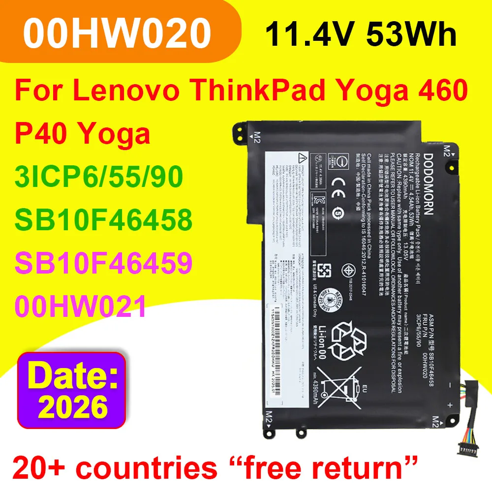 

00HW020 00HW021 For Lenovo ThinkPad P40 Yoga 460 Yoga SB10F46458 SB10F46459 Laptop Battery 11.4V 53Wh Replacement Batteries