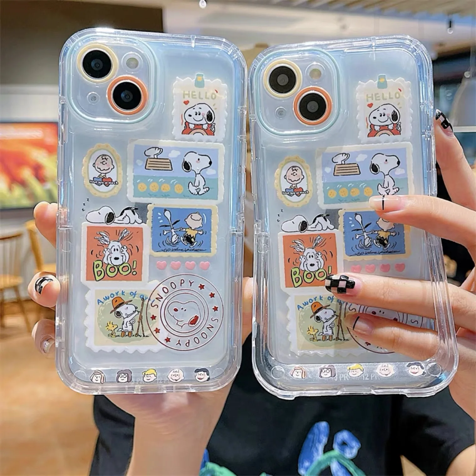 Anime Cartoon Snoopyies Charlies With Invisible Bracket Phone Case For iPhone 14 13 12 11 Pro Max 14 Pro Anti-drop Soft Cover