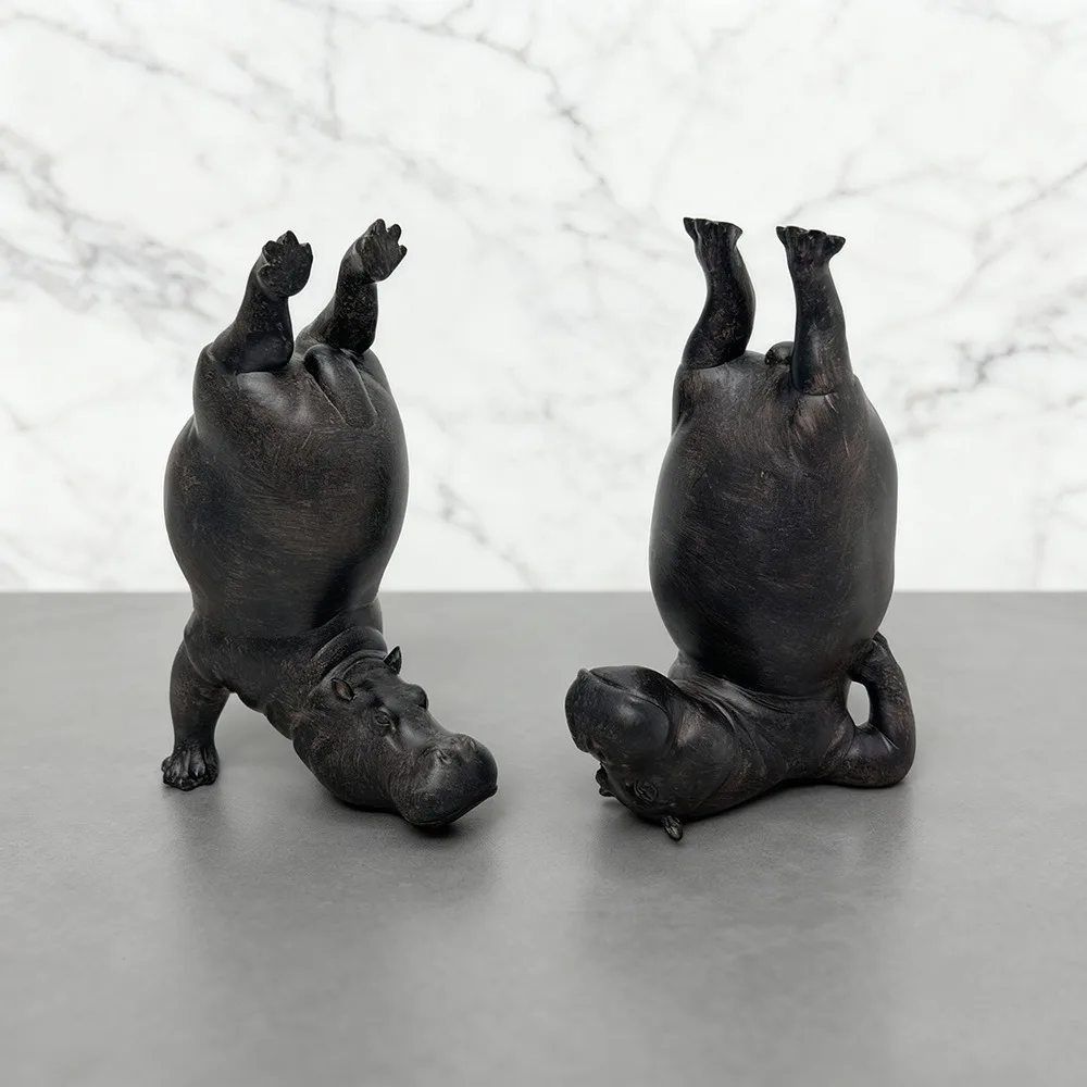 Creative Resin Yoga Hippo Statue Funny Animal Figurine Lucky Home Decor For Living Room Gym Yoga Studio Unique Housewarming Gift