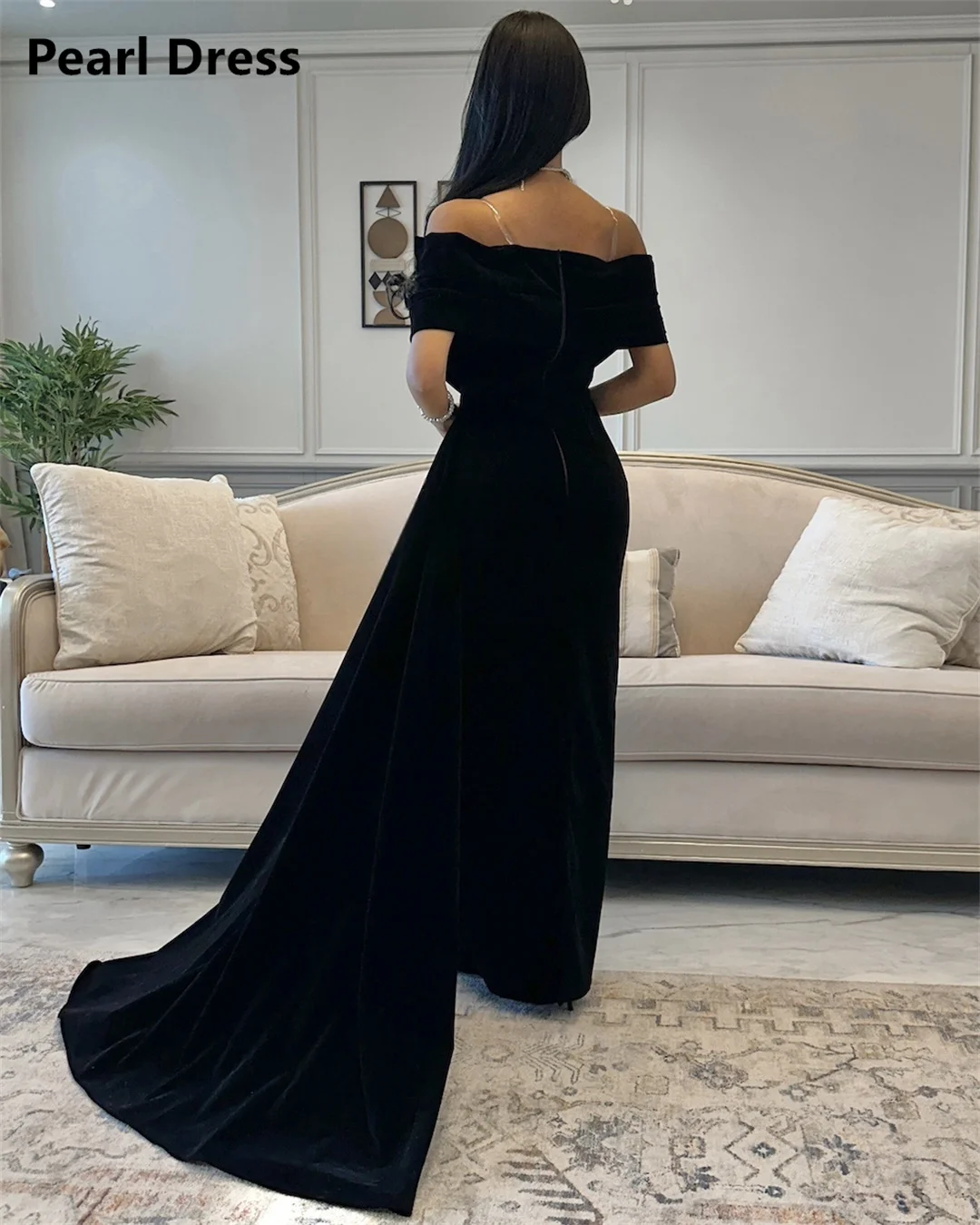 Pearl Custom Made Elegant Party Dresses for Women Luxury Woman Evening Dress Black Off the Shoulders Fish Tail Special Occasions