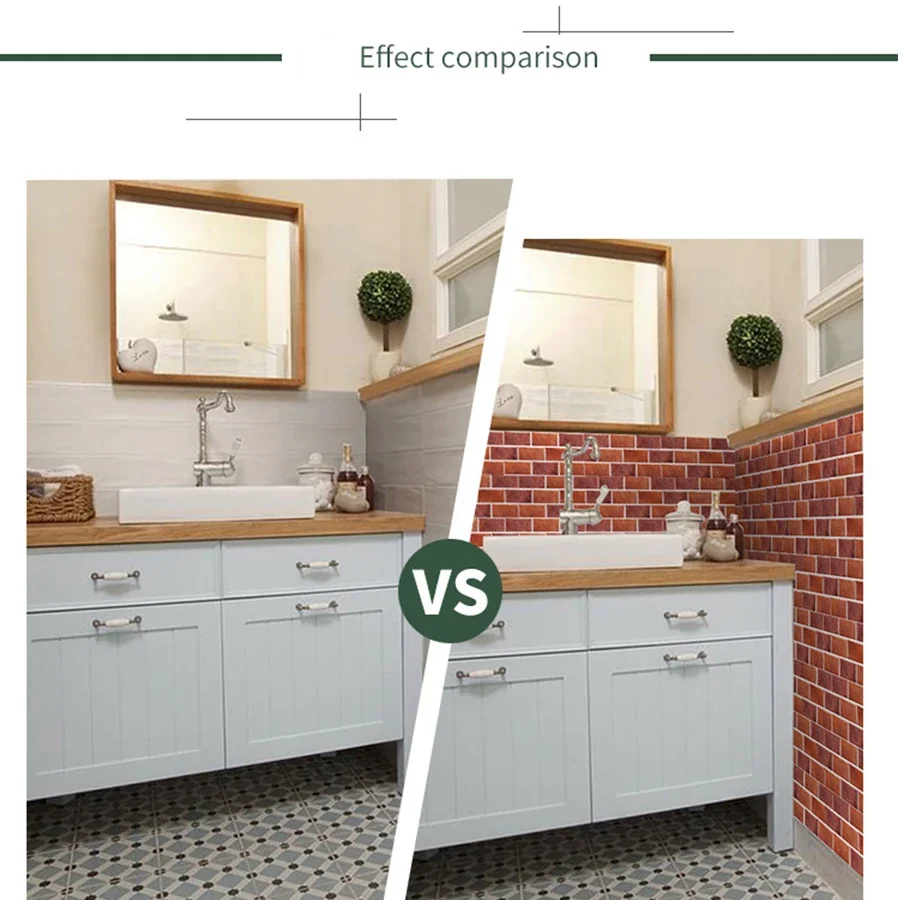 European Retro Tile Sticker PVC Self-Adhesive Kitchen Bathroom Waterproof Wall Decoration Brick Pattern Wallpaper 15x30cm 6pcs