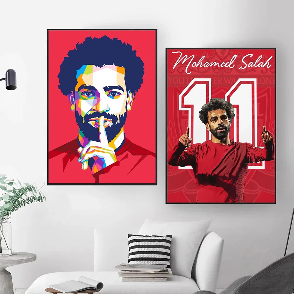 Egypt Football Superstar Poster, Footballer Mohamed Salahs Canvas Painting, Soccer Art Prints Picture for Living Room Wall Decor