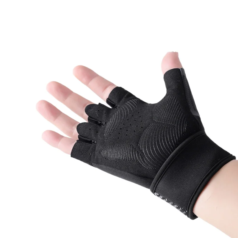 قفازات رياضية للنساء للرجال من مزيج النايلون قفازات تدريب منسوجة مع امتصاص الصدمات غير قابلة للانزلاق ودعم المعصم الممتد للياقة البدنية في صالة الألعاب الرياضية