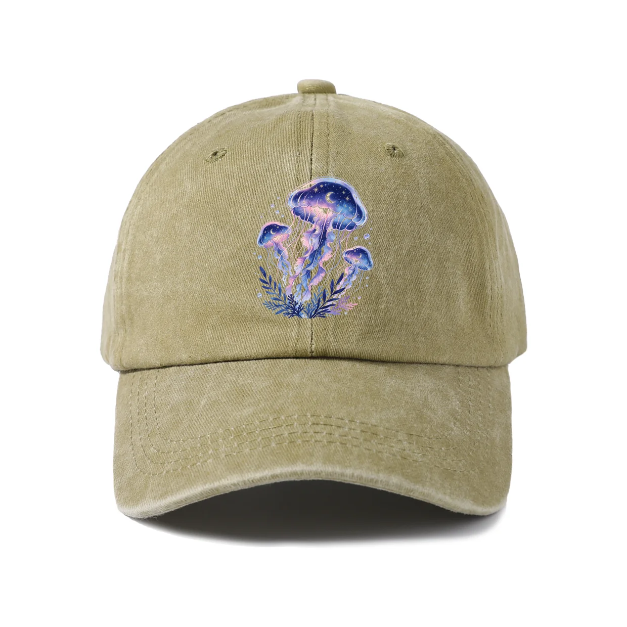Purple Jellyfish Graphic Baseball Cap, Vintage Washed Adjustable Unisex Dad Hat, Streetwear Gift