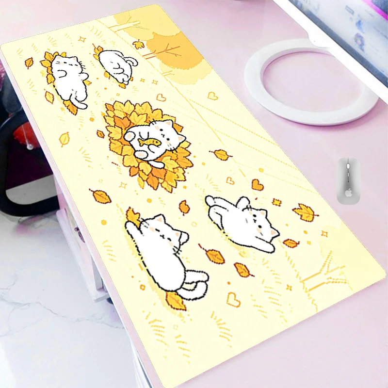 Low pixel cartoon Mouse Pad Game Essential XXL Extended Desk Mat Laptop Gaming Carpet PC Accessories Non-Slip Cute Cat Mouse Pad