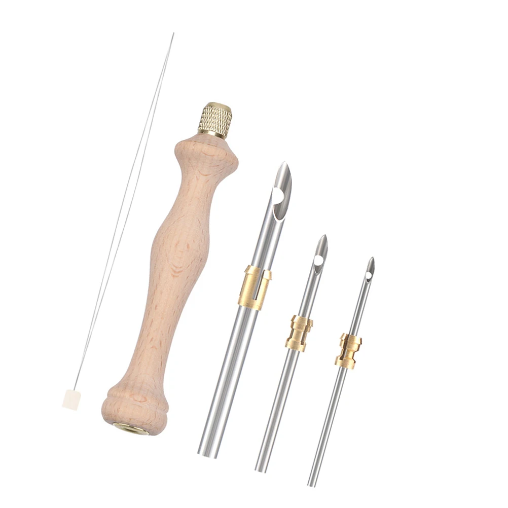 

Handle Wooden 5 Adjustable Heads Durable Craft Punch Adjustable Wooden Needle Punch Needle Materials Embroidery Craft DIY Set