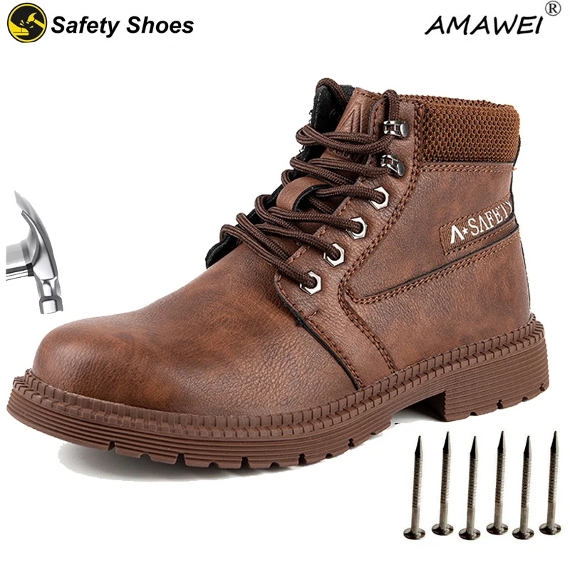 

AMAWEI Men Steel Toe Anti Smash Safety Shoes Puncture Proof Anti-Spark Safety Boots High top Wear-Resistant Waterproof Boots