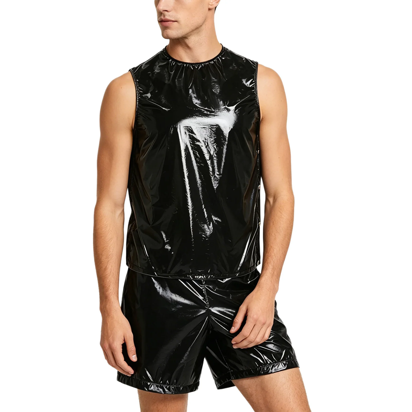 

Men Glossy Waterproof Outfit T-shirt Tops with Elastic Waist Boxer Shorts Tracksuit Swimwear for Sports Workout Beach Pool Swim