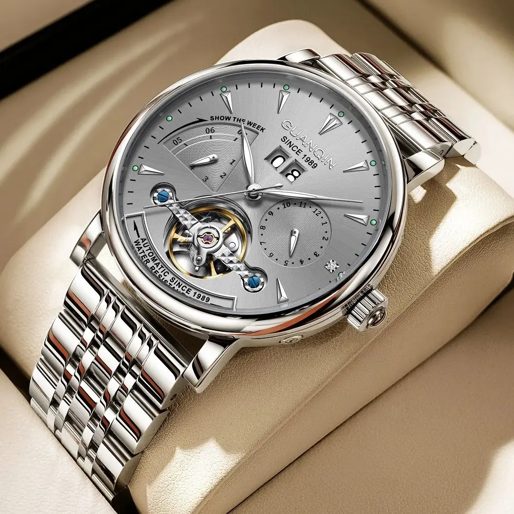 GUANQIN Automatic Mechanical Watch Men Sport Military Fashion Luxury Bussiness Watch Skeleton Tourbillon Wactches For Men