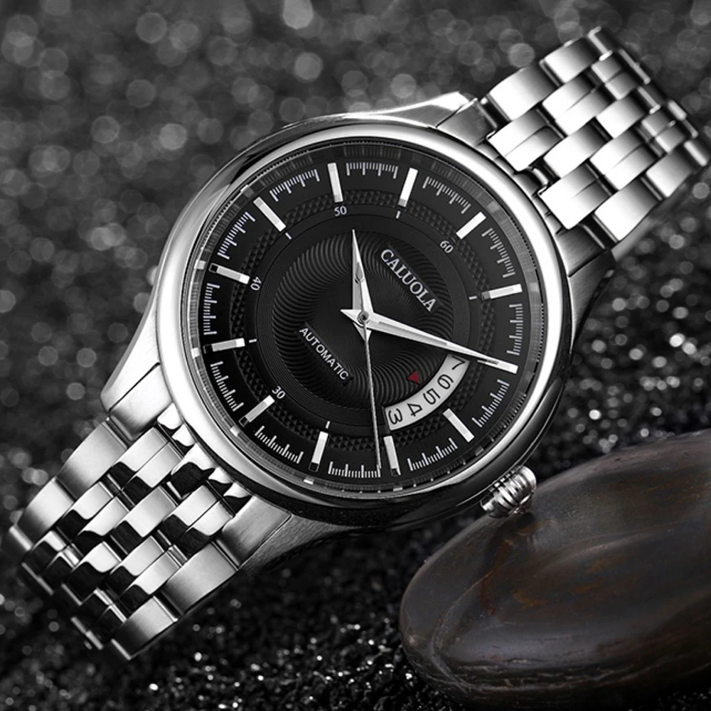 Мужские механические часы CALUOLA, Роскошные автоматические часы из нержавеющей стали с сапфировым стеклом, водонепроницаемость 50 м, новинка 2023, 41 мм