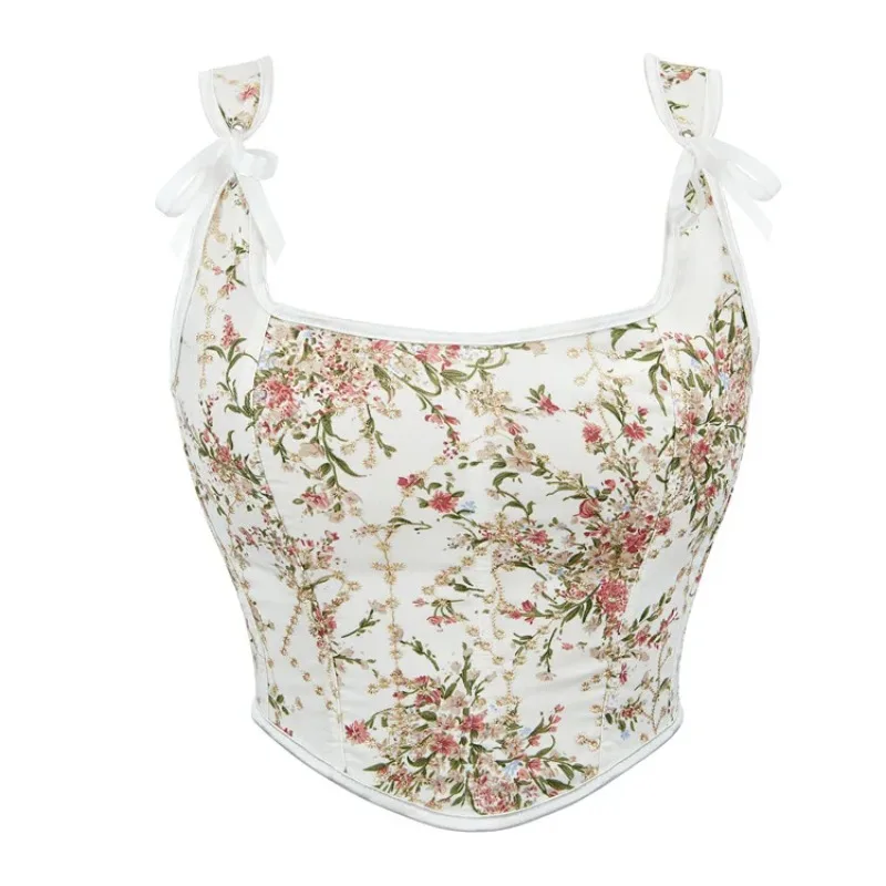 

Винтажный женский корсет с завышенной талией и бретелями, сексуальный корсет на шнуровке с цветочным принтом, бюстье пуш-ап, топ для вечеринки, Клубная одежда, лиф, корсет Feminino
