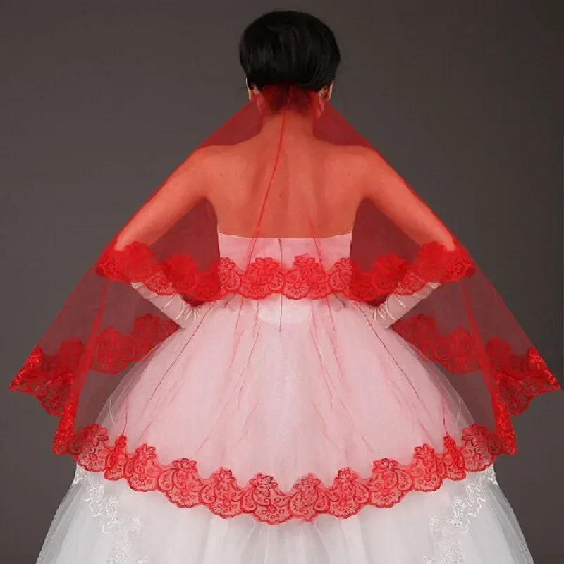 White Ivory Two Layers Bridal Veils Ribbon Edge Wedding Simple Two Layers Short Women Veils