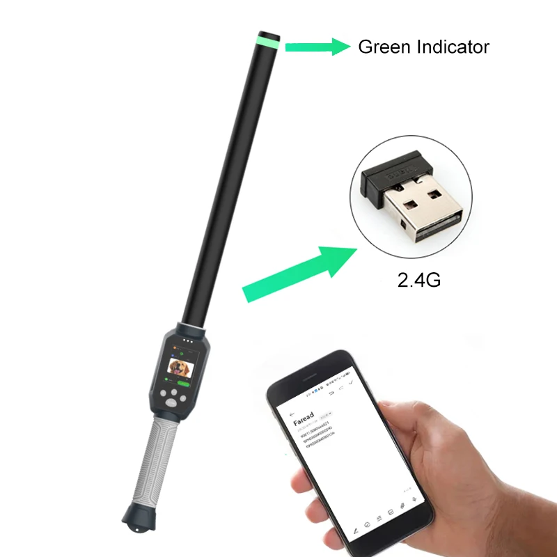 2.4-inch LCD RFID scanner ISO11784/5 FDX-B HDX Animal Ear tag RFID microchip Stick Reader tracking for livestock Idenification