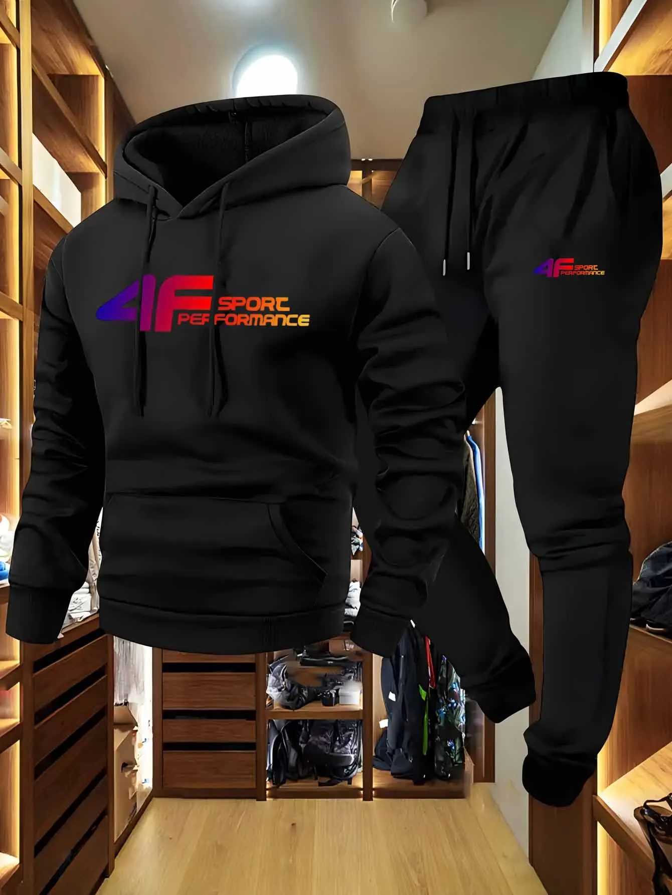 2025 New  European Size Autumn/Winter Men's Hoodie Set Kangaroo Pocket Hoodie Sports Pants Two Piece Set