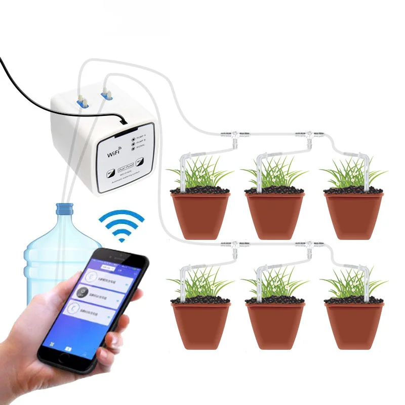 

Smart Double Pump Flower Watering Device WIFI Automatic Drip Irrigation Timing Controller APP Remote Control Garden Water Timers