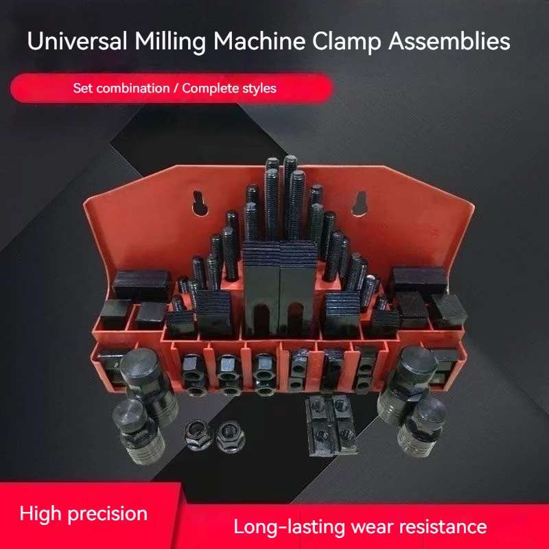 58Pcs M12 T-Slot Clamp Kit With Multi Function Combined Press Plate And Hardened Iron Pad For CNC Milling Machine Lathe