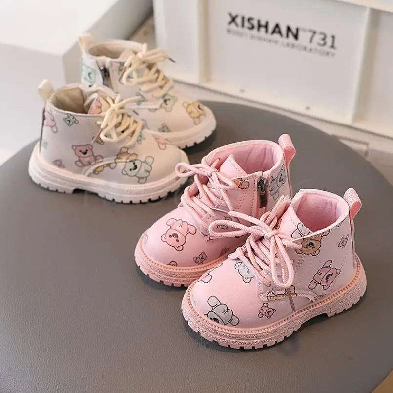 Autumn Winter Kids Girls Child Snow Boots Pink Beige Cartoon Fashion Children Casual Toddler Shoes Waterproof Party Ankle Boot