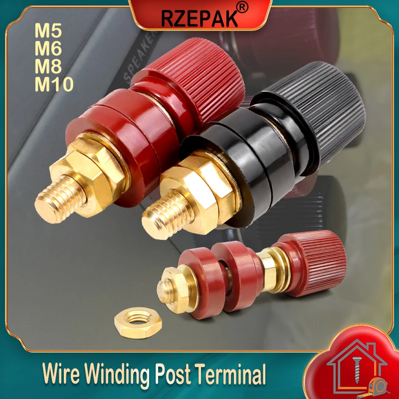Brass Stud Premium Remote M5 M6 M8 M10 Black+Red Set Car Battery Power Junction Post Connector Terminal Kit Auto Accessories