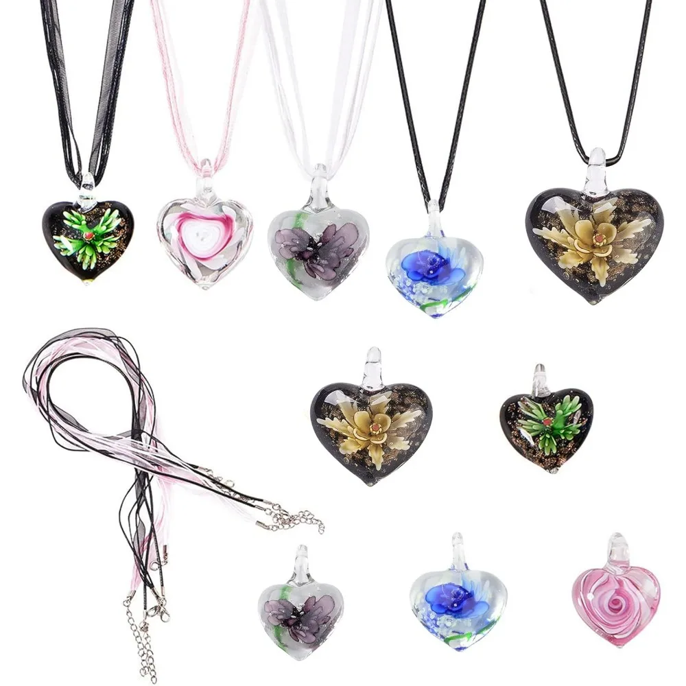 1 Set 5pcs Colorful Assorted Murano Lampwork Glass Pendant Necklace 18