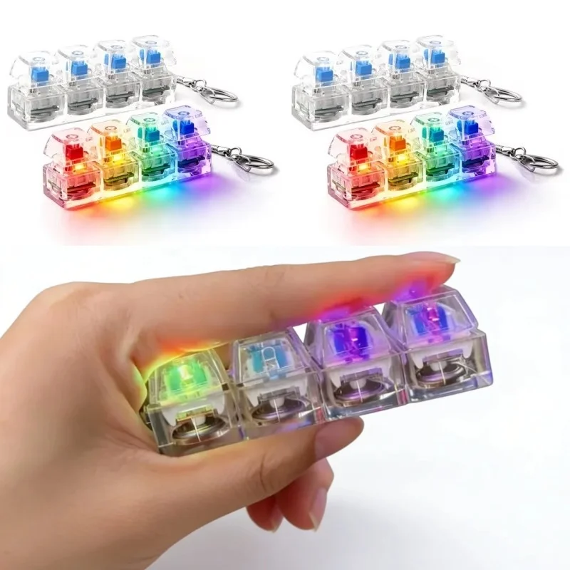 Llavero Transparente RGB con Clicker, Fidget Pad de 4 Botones con Respuesta Táctil, Mini Gadget Luminoso Antiestrés, Accesorio de Escritorio, Regalo
