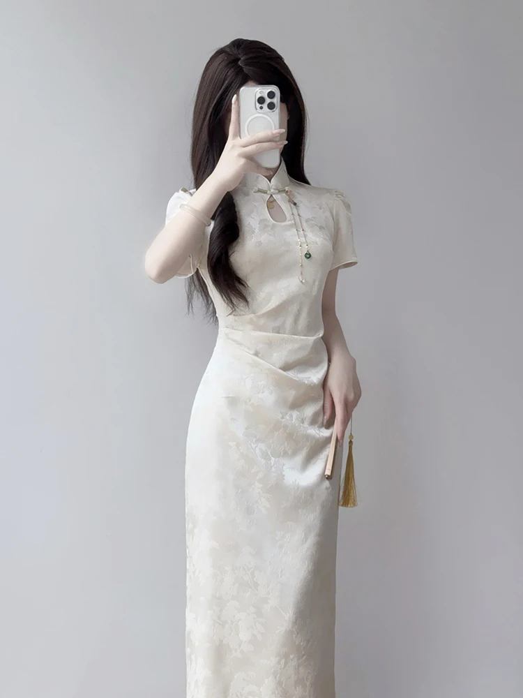 

Ting Yue Ling New 2026 Ele Young Girl Chinese Sle Long Qipao Dr Daily Wear Low Slit ort Sve Pure Color Skirt