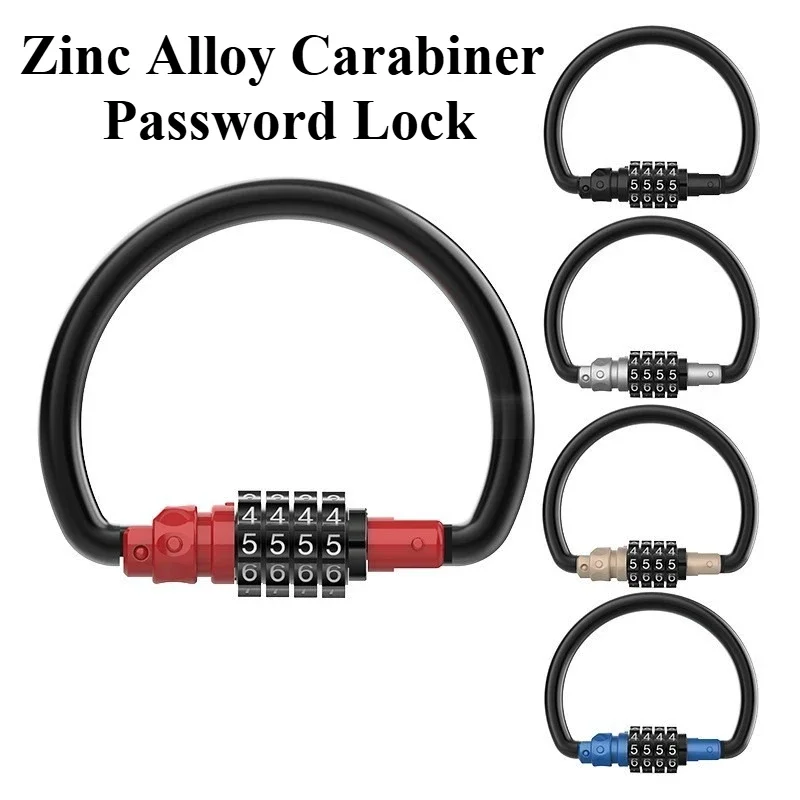 1 Pc Combination Locks, 4-Digit Heavy Duty Carabiner Clips Metal C-Shaped Code Lock For Looped Bike Security Cable Lock