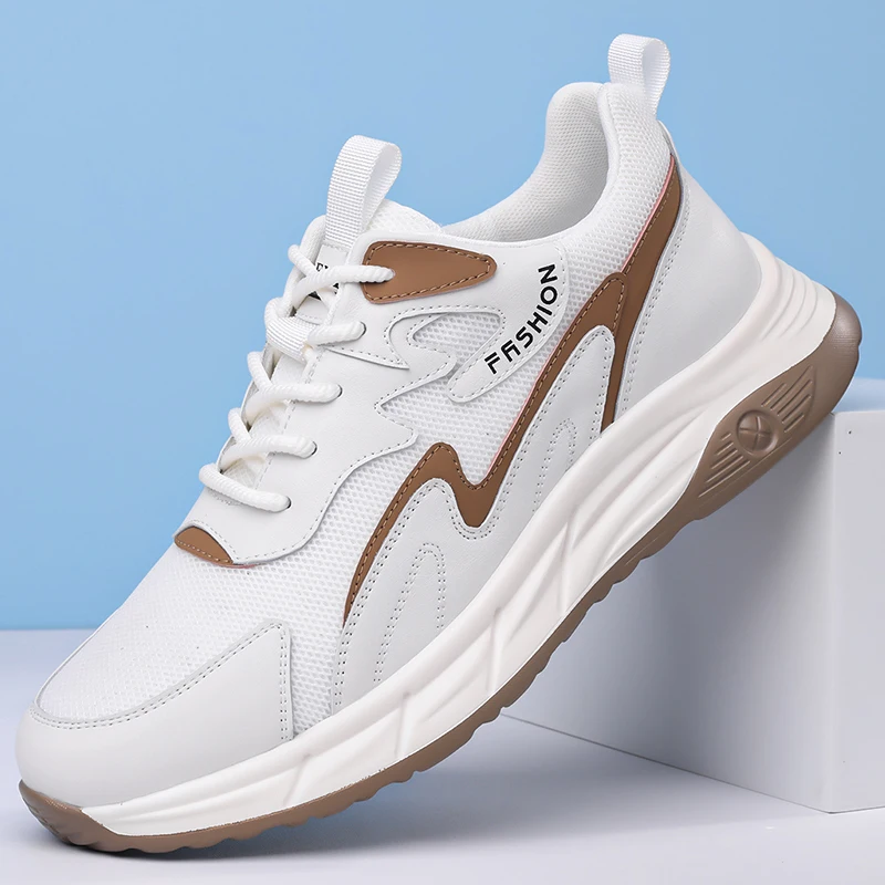 

Новая модель 2026 года: Мужские спортивные кроссовки из натуральной кожи, весенние дышащие сетчатые кроссовки на платформе, белые повседневные кроссовки для бега