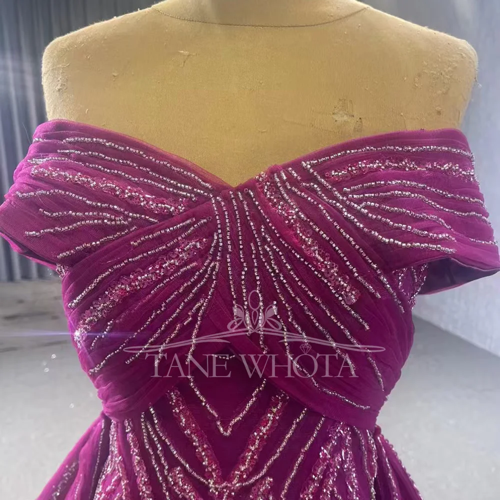 Rose-Red Off The Shoulder Beaded Evening Dress With Sweetheart Lace Up Back And Detachable Train For Luxury Prom Occasions