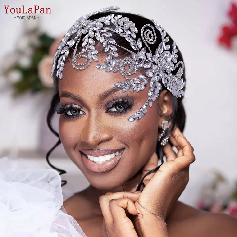 

YouLaPan Bridal Headpiece Rhinestone Flower Bride Headband Wedding Hair Accessories Pageant Crown Crystal Bridal Headdress HP443