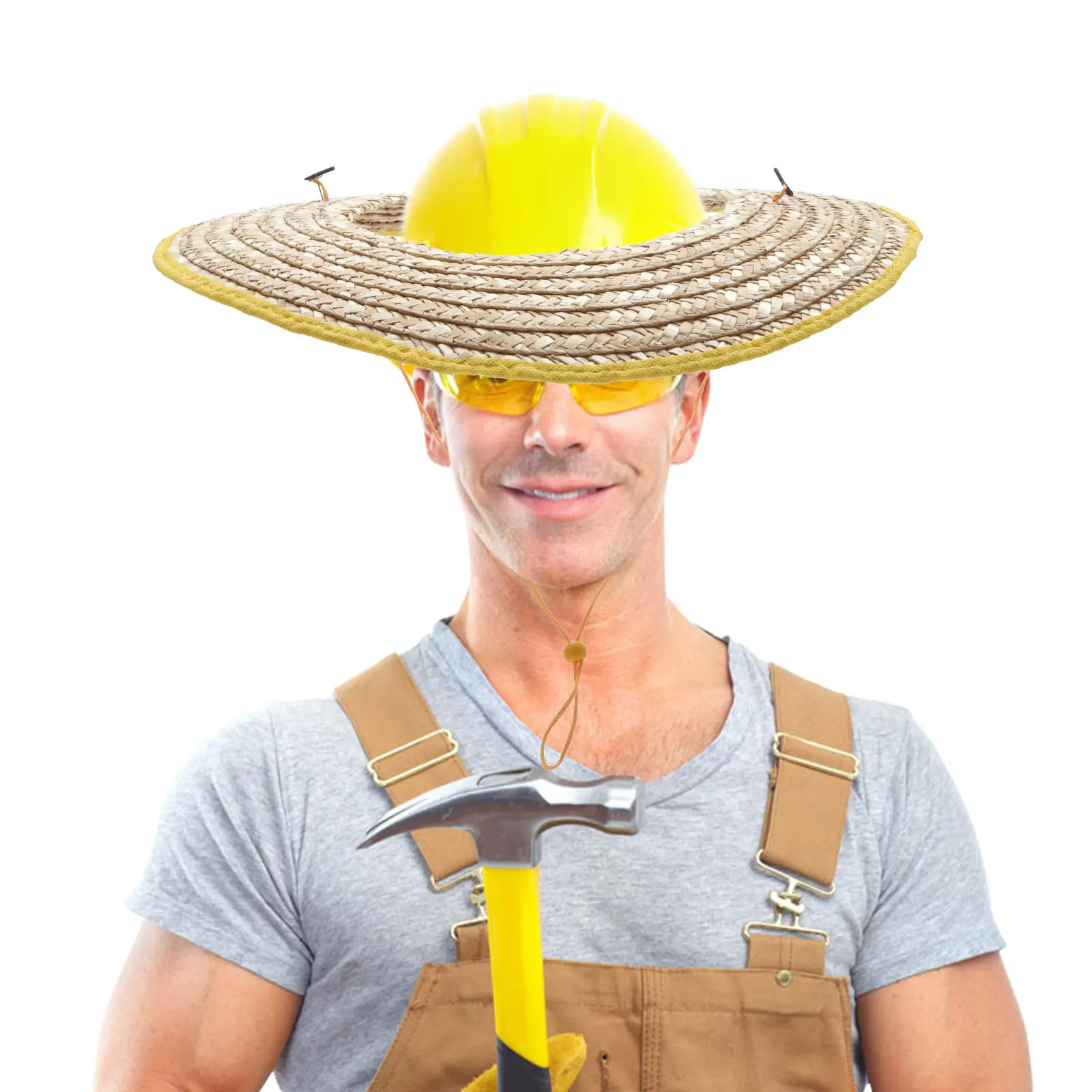 

2Pcs Hard Hat Sun Shade Straw Wide Brim Lightweight Visor for Construction Site Gardening Outdoor Work Accessories