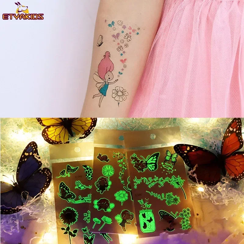 Waterproof Temporary Tattoo Glow in The Dark Stickers Butterfly Tattoo for Baby Girls Luminous Stickers Fake Taty Kids Body Art