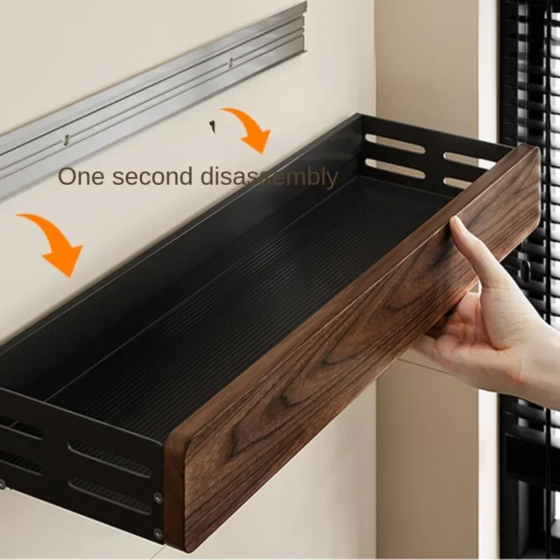 Walnut Wood Kitchen Storage Rack Wall Mounted Spice Organizer No-Drill Cloth Hanging Stand Multi-Functional Storage Shelf